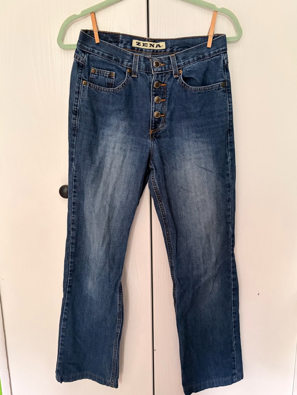 Zena Button-Fly Straight Leg Jeans in Dark Blue Wash
